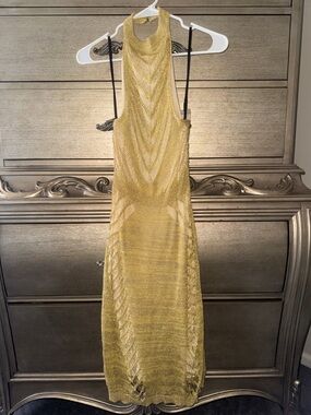 bebe Metallic Gold halter Knit Dress